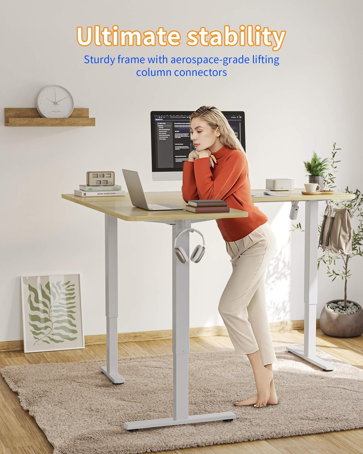 YIHAYO L Shaped Standing Desk Adjustable Height, 63 x 55 Inches Electric Corner Standing Desk with Splice Board, Computer Desk for Home Office, Natural