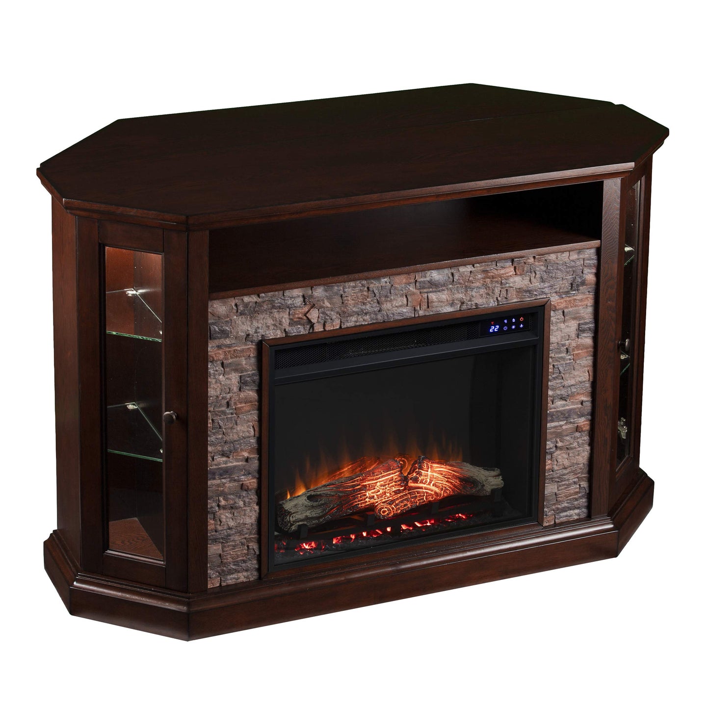 SEI Furniture - Redden Corner-Convertible Electric Fireplace with Touch Screen - Espresso - Transitional Design, Brown Glass and Wood - Ideal for Living Room, Bedroom (FR9392)