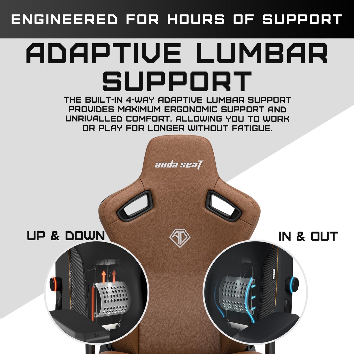 Anda Seat Kaiser 3 Large Gaming Chair for Adults - Ergonomic Brown PVC Leather Gaming Seat with Lumbar Support, Comfortable Office Chair with Neck Support - Heavy Duty Wide Computer Seat
