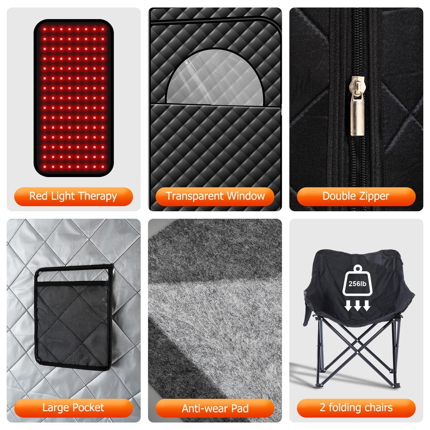 amocane 2 Person Portable Steam Sauna, 660nm Red Light Therapy Sauna with Remote Control, Full Body Infrared Saunas Tent with 4L Steamer & 2 Chairs Full Size Sauna for Home Spa