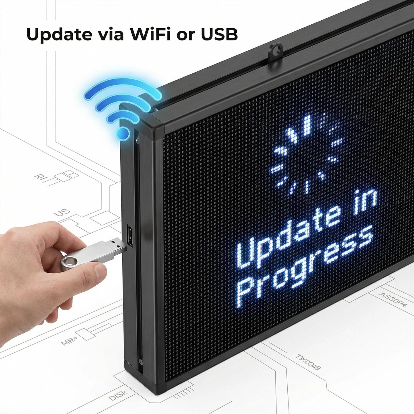 LED Advertising Sign,P5 39x14 Inches Full Color Programmable Digital Board, High Brightness Scrolling Message Display with WiFi & USB Control for Business Promotion