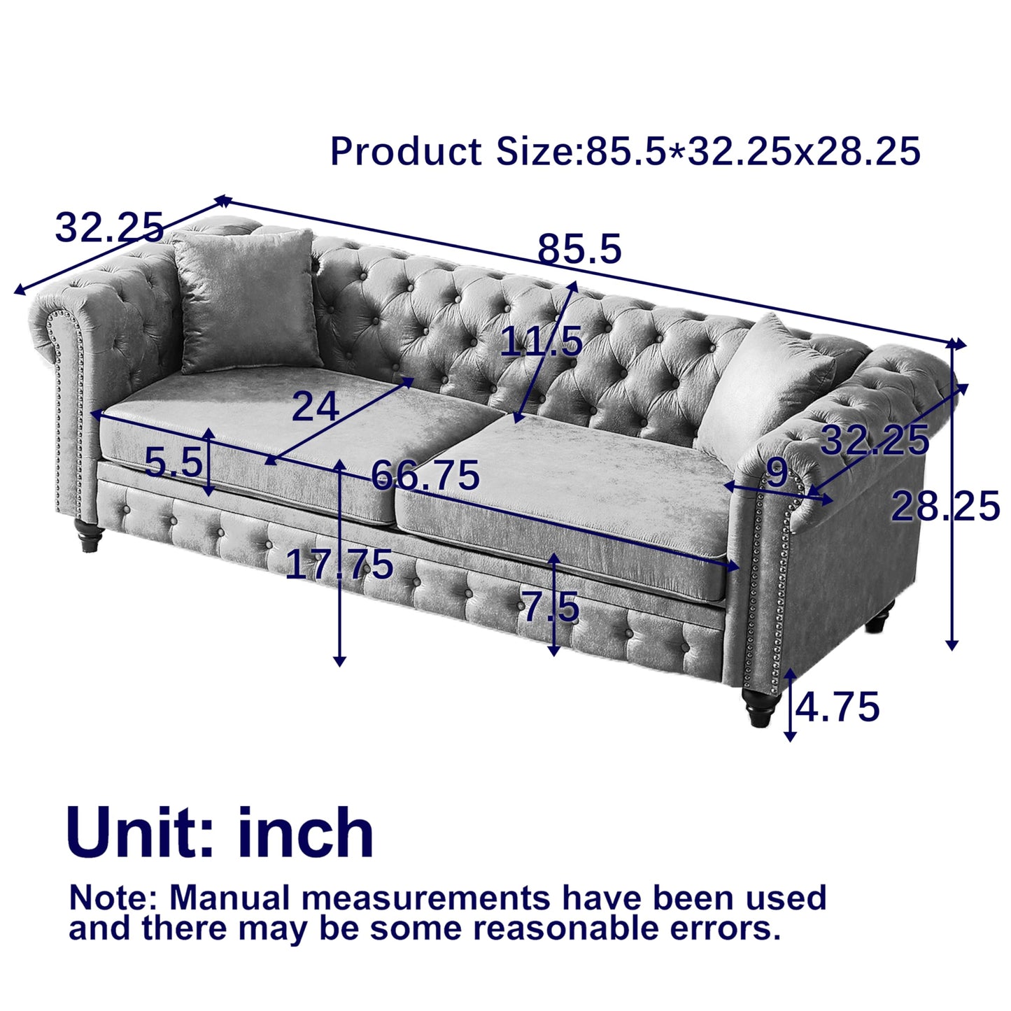 KEIKI Chesterfield Sofa, Retro Style Upholstered 3+3 Seats Tech Fabric Couch with Rolled Arm for Living Room Bedroom Office, Brown