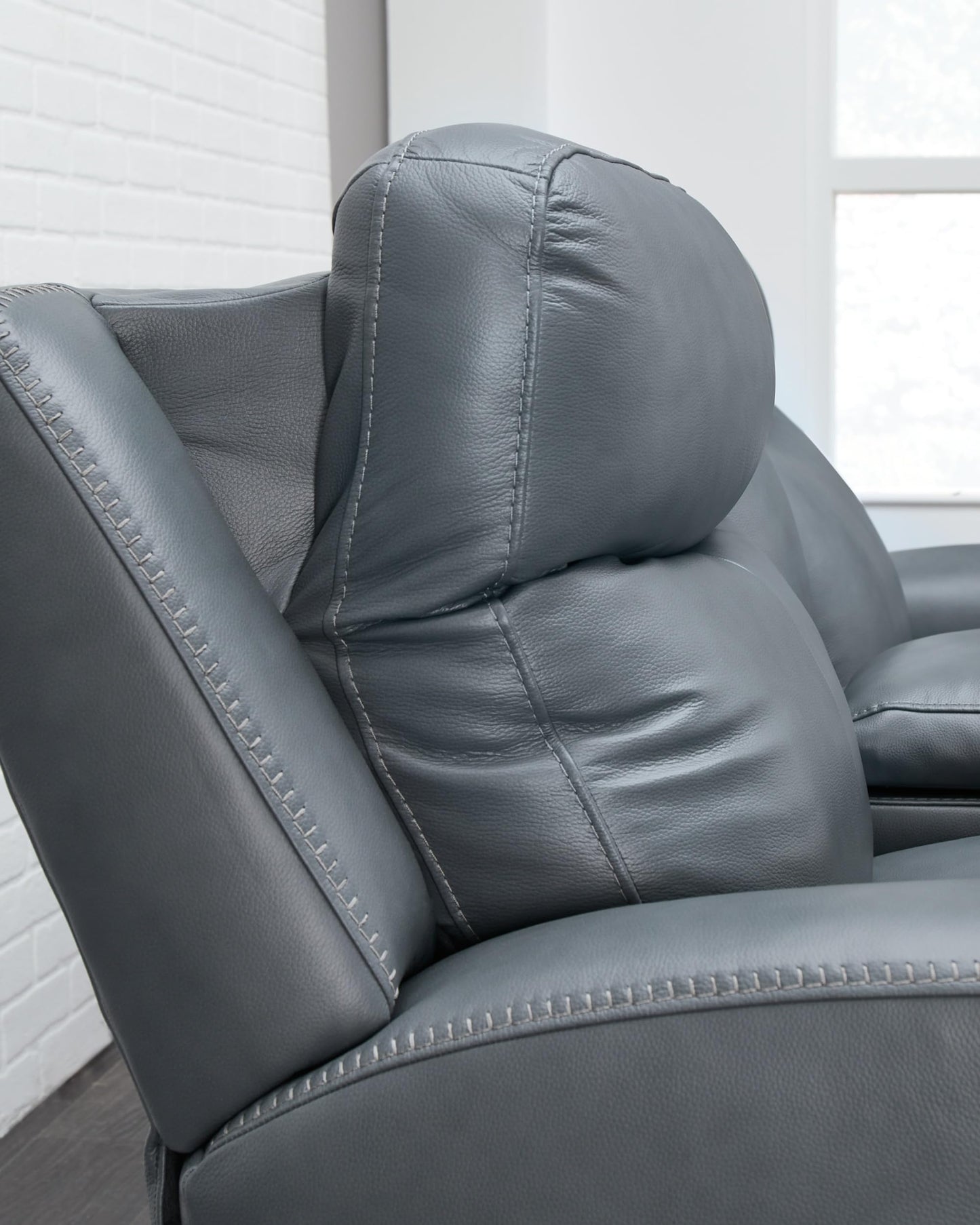 Signature Design by Ashley Mindanao Contemporary Leather Match Upholstered Power Recliner with Adjustable Headrest, Gray