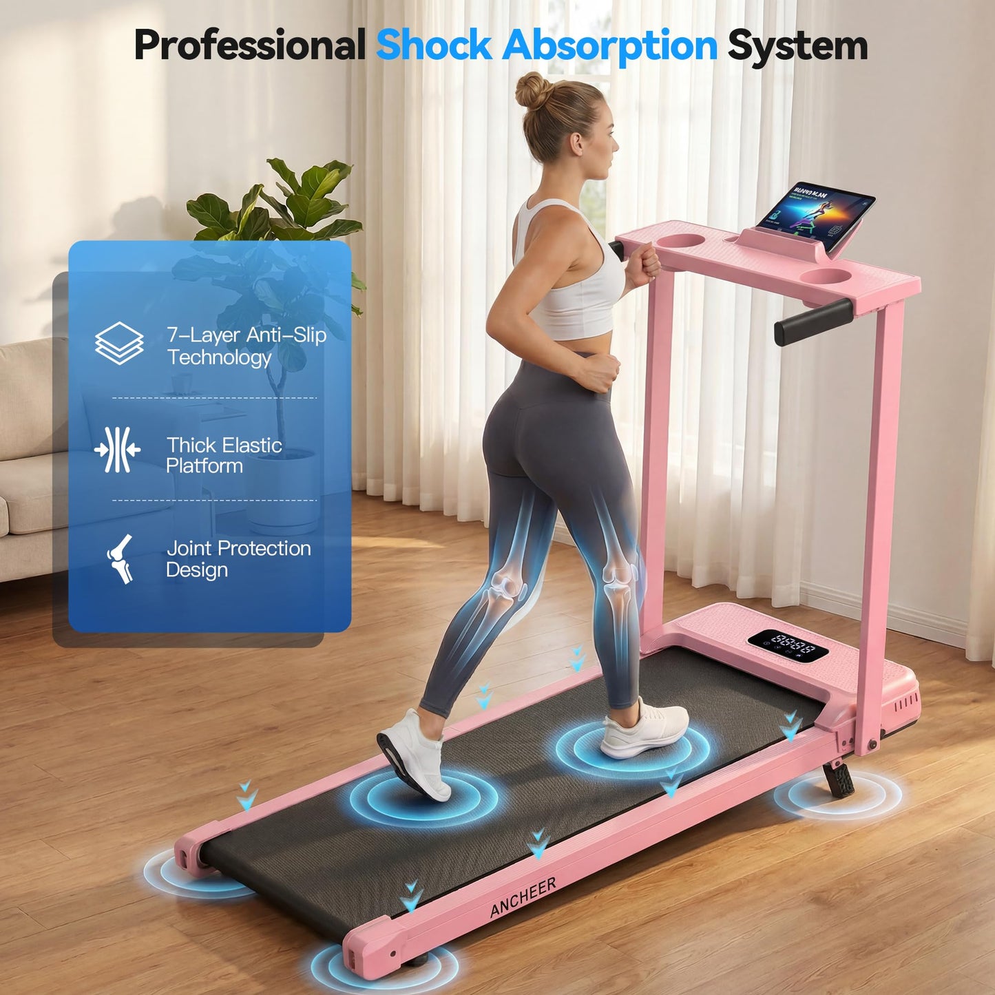 FUNMILY Incline Walking Pad Treadmill with Handle Bar, Folding Treadmills for Home Small, 3.5HP Portable Treadmill with Desk, 350 lbs Weight Capacity, Walking Pad with Remote Control and LED Display