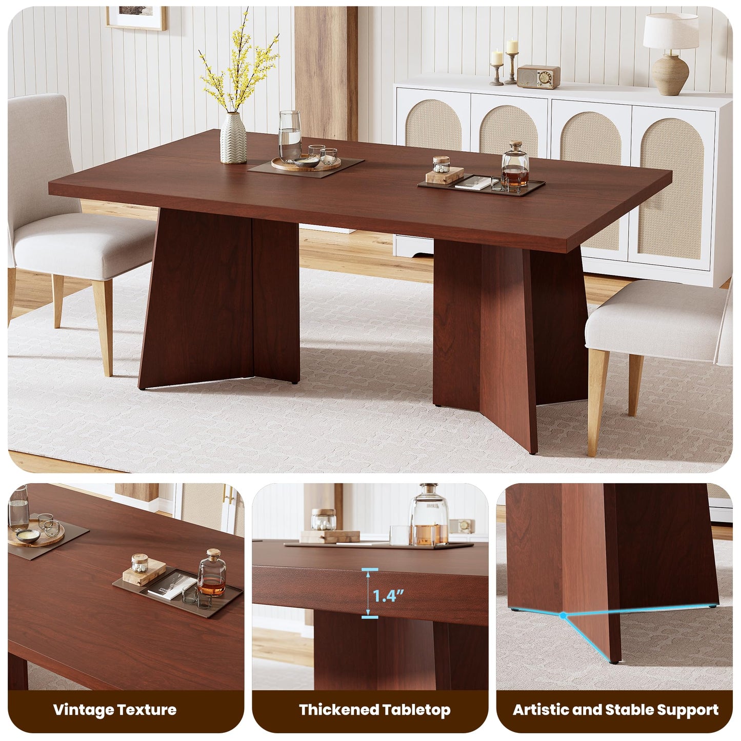 GarveeHome Dining Table for 6-8 People - 63" Modern Long Kitchen Table with Large Tabletop & Heavy Duty Pedestal Legs, Dinner Table for Kitchen, Conference Room, Home, Walnut