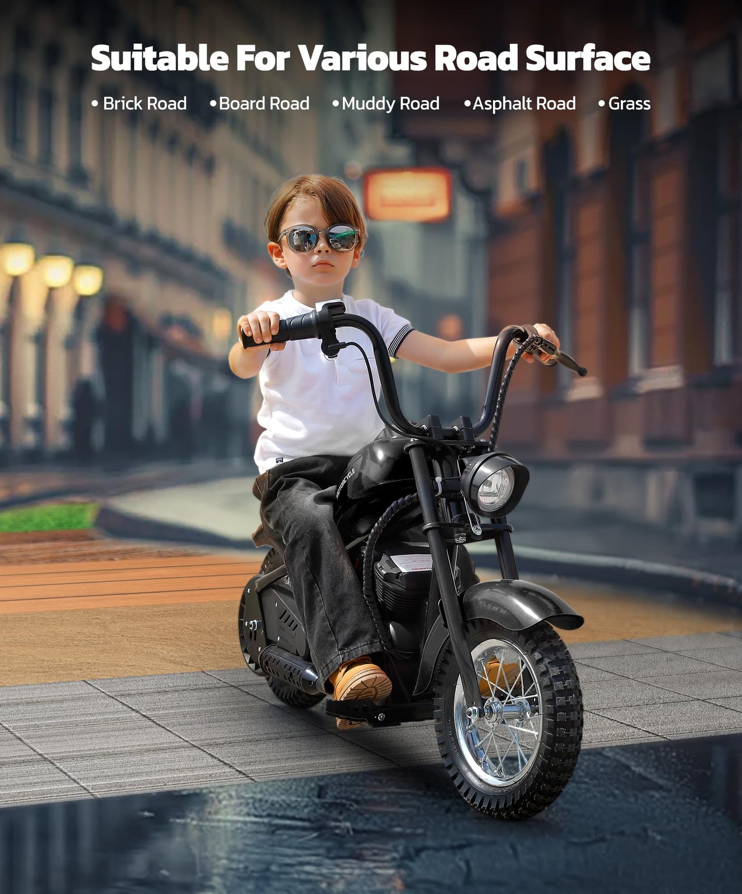 ELEMARA Electric Dirt Bike, 15 mph & 150lb Max, 24V Ride on Toy for Big Kids w/LED Lights & Power Display,Chain-Driven Motor,Twist-Grip Throttle, Shock Springs,Handbrake,12" Air-Filled Tires-Black