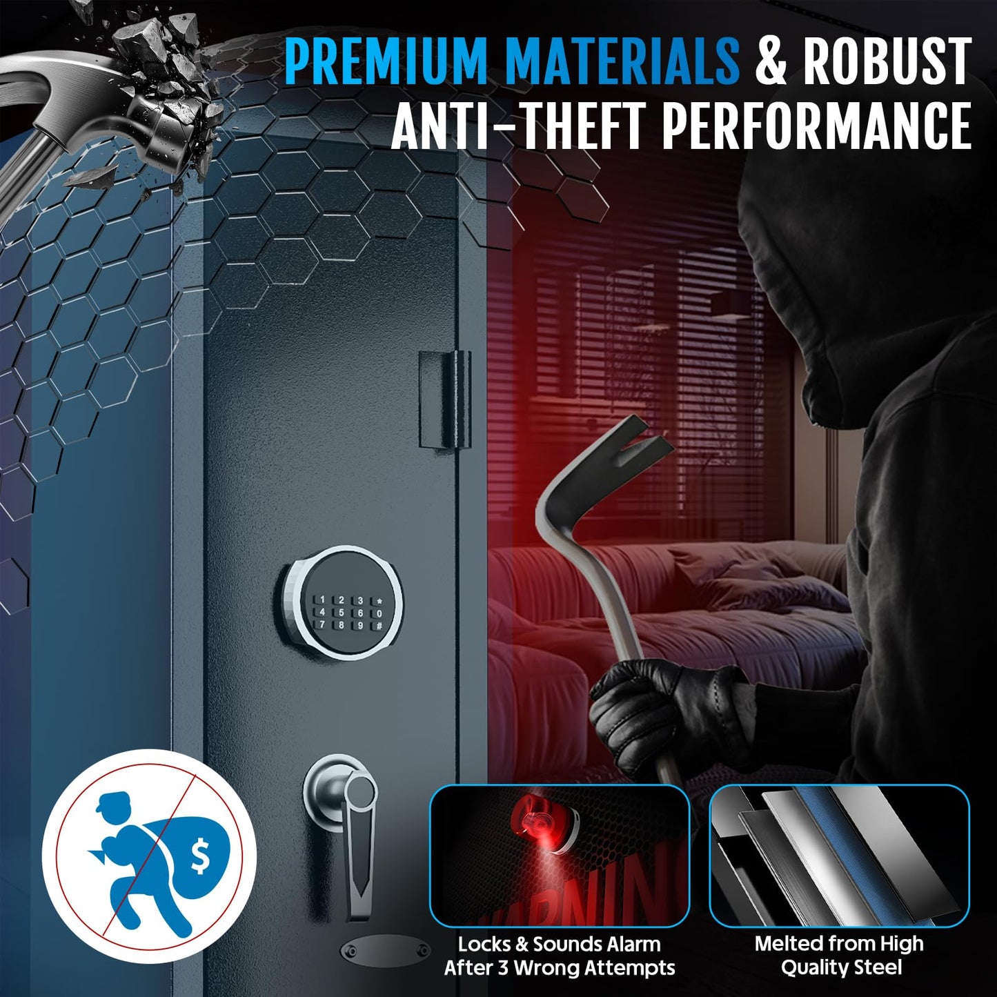 KAER 2-3 Gun Safe,Rifle Safe,Gun Safe for Rifles and Pistols,Gun Cabinet for Shotguns,Long Gun Cabinet for Shotguns with Removable Storage Shelf,LED Light,Quick Access Rifle Safes,Adjustable Shelves