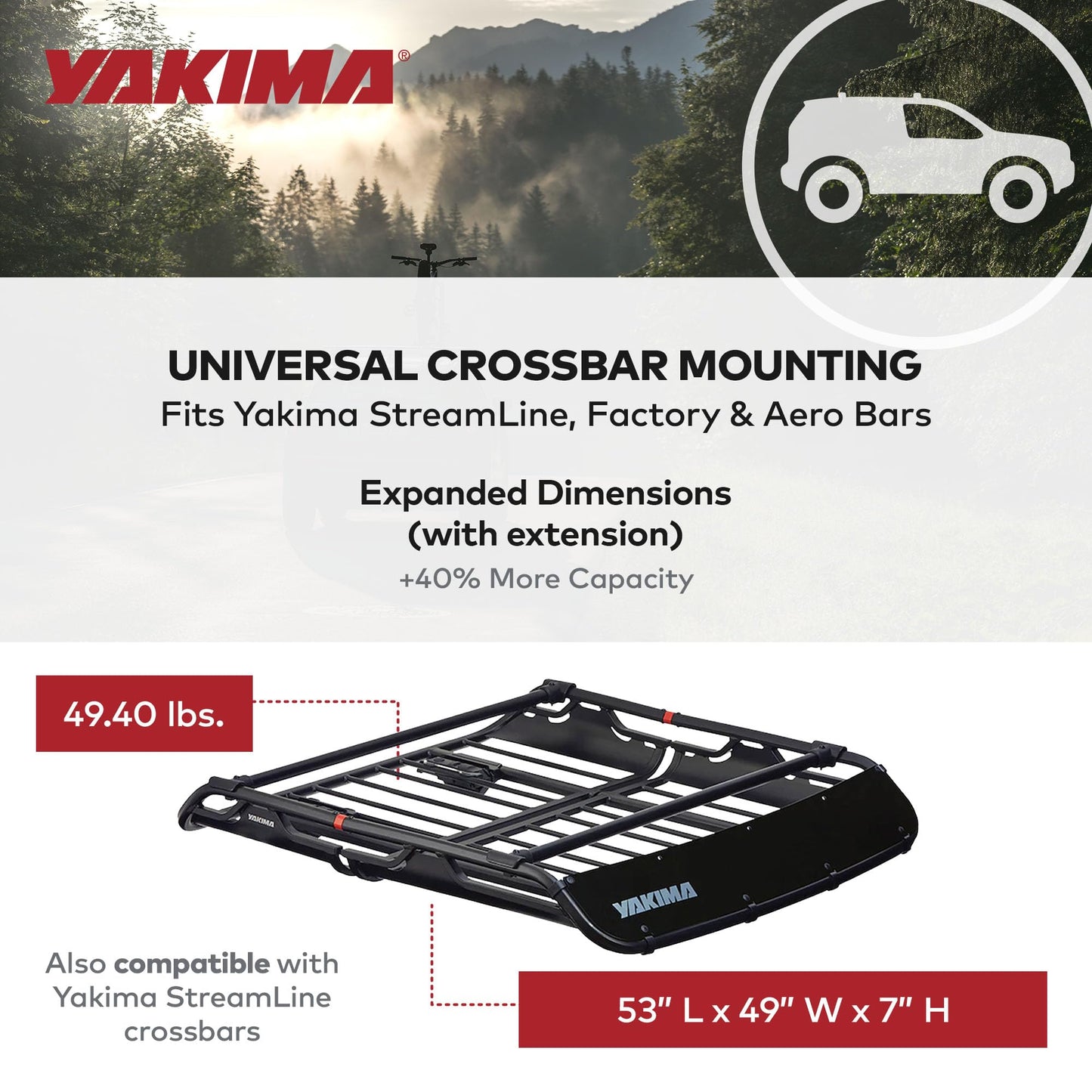 Yakima OffGrid Large Premium Cargo Basket Roof Rack with Quick Release Mounting System and Removable Fairing and Accessory Bars, Black