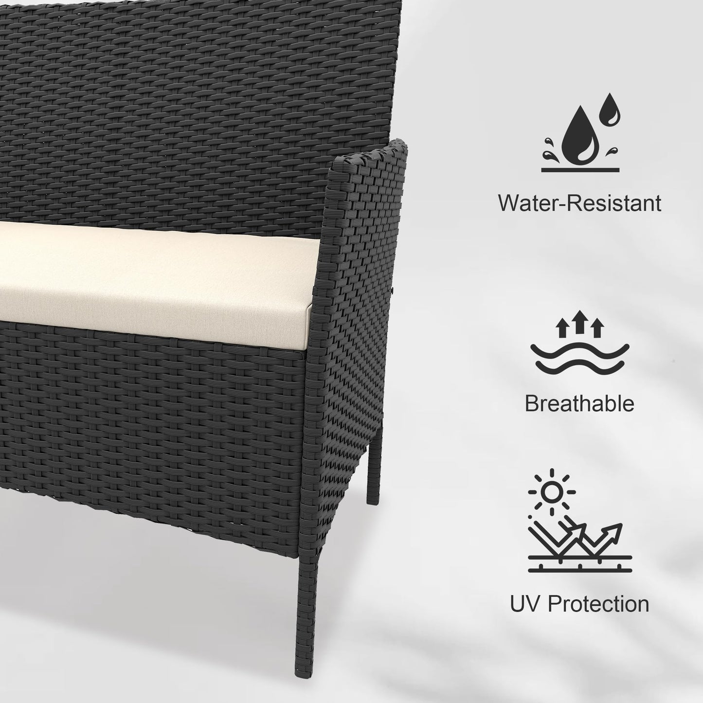 GarveeLife 4-Piece Patio Furniture Set, Rattan Outdoor Furniture with Upholstered Sofa, 2 Chairs & Coffee Table, Modern Conversation Bistro Set for Garden Backyard Porch (Black and Beige)