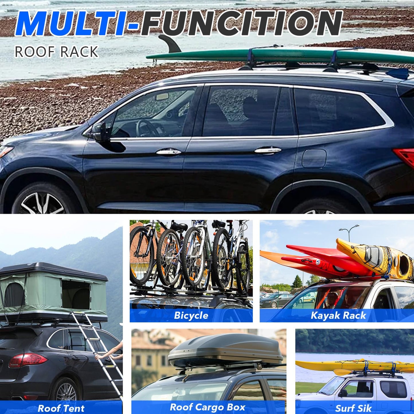 Roof Rack Side Rails + Cross Bars for 2016-2022 Honda Pilot Roof Rack Cross Bars Rooftop Luggage Carrier for Rooftop Cargo, Kayak, Canoe, Bike, Snowboard
