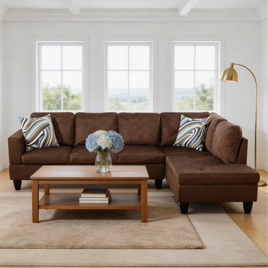 Trygoal L-Shaped Sectional Sofa, Modern 4-Seat Couch with Right Facing Chaise, Sectional Couch for Living Room, Apartment, Office, Brown
