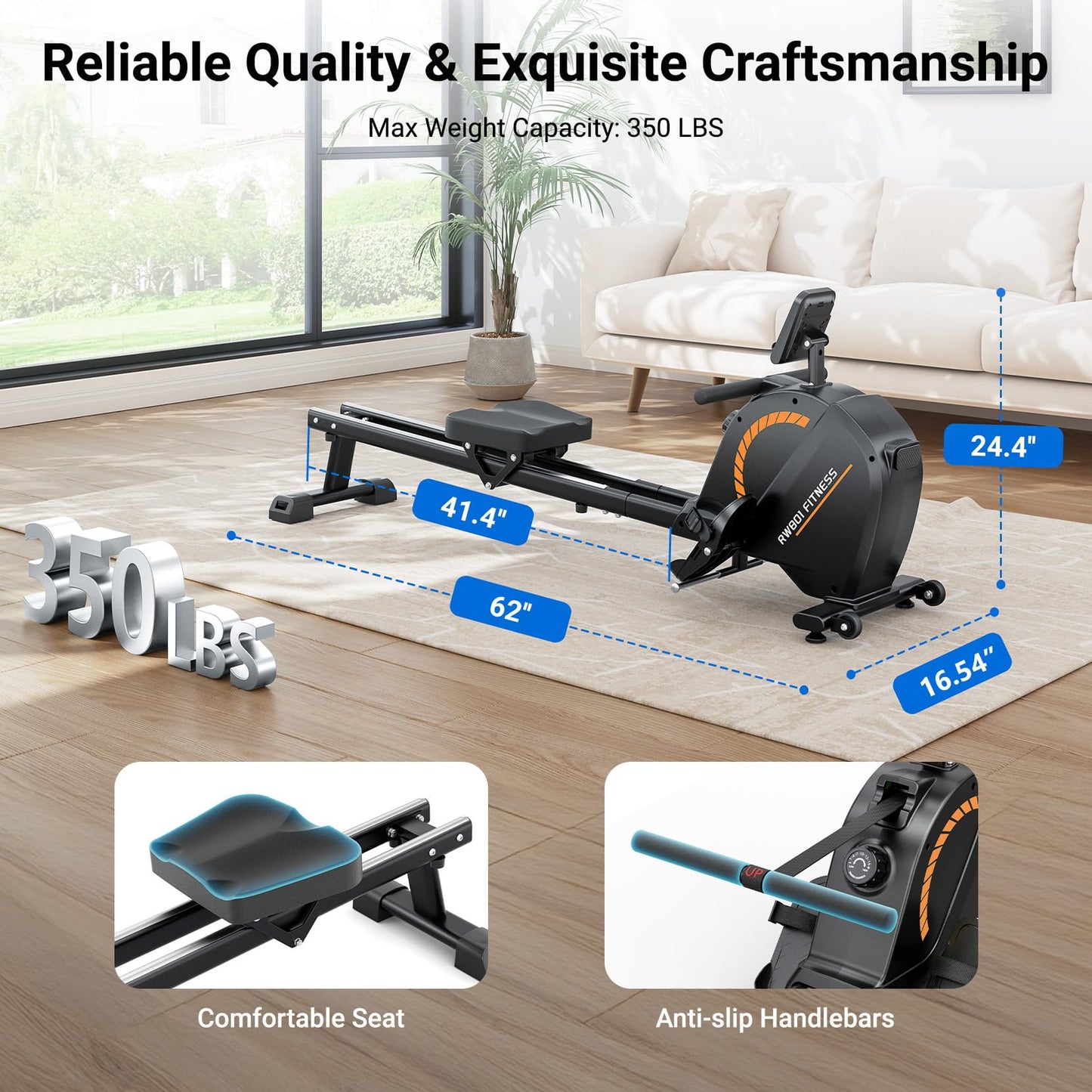 Dripex Rowing Machines for Home, Upgraded Rowing Machine Max 350 LBS, Magnetic Rower with 16 Levels of Workout Resistance, Dual Slide Rail, App Supported, LCD Monitor, Row Machine for Gym Exercise