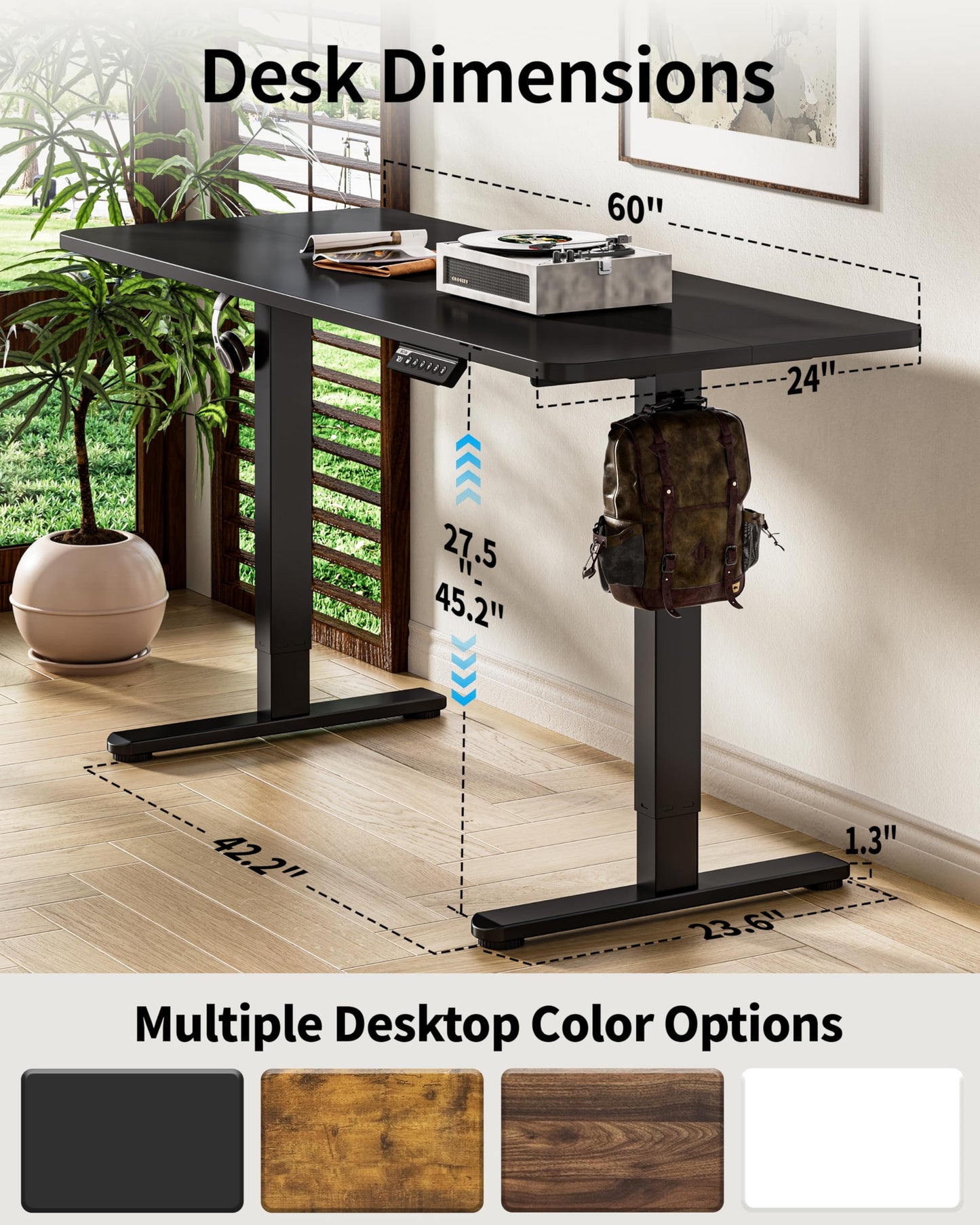 BIZUM Electric Standing Desk 60 x 24 Inch Computer Desk-Gaming Desk Black Home Office Desks Height Adjustable Memory Stand Up Computer Workstation
