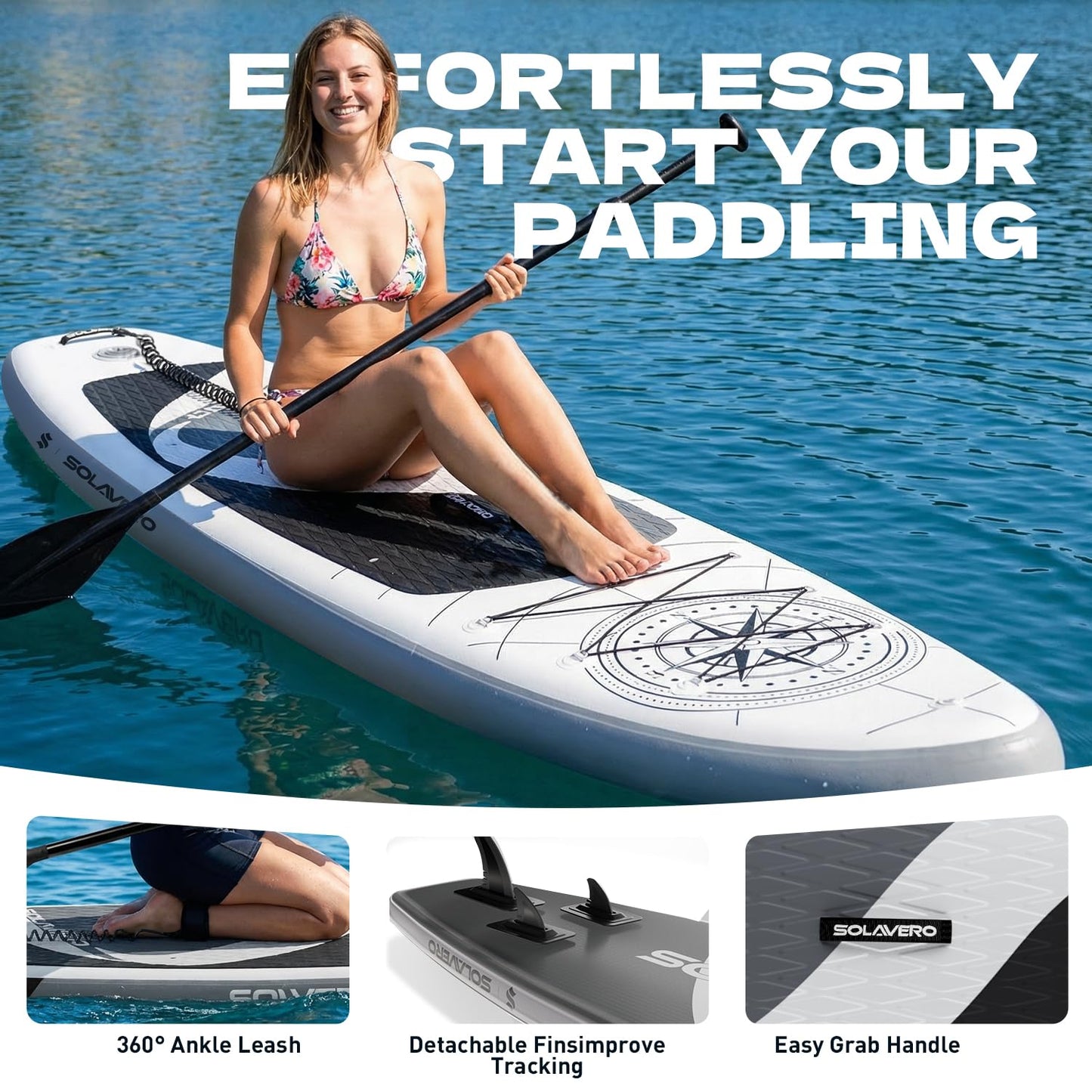 SOLAVERO 10'6'' Stand Up Inflatable Paddle Board with Premium SUP Accessories, Anti-Slip EVA Deck for Youth & Adults of All Skill Levels, Paddleboard for Fishing, Yoga & Surfing