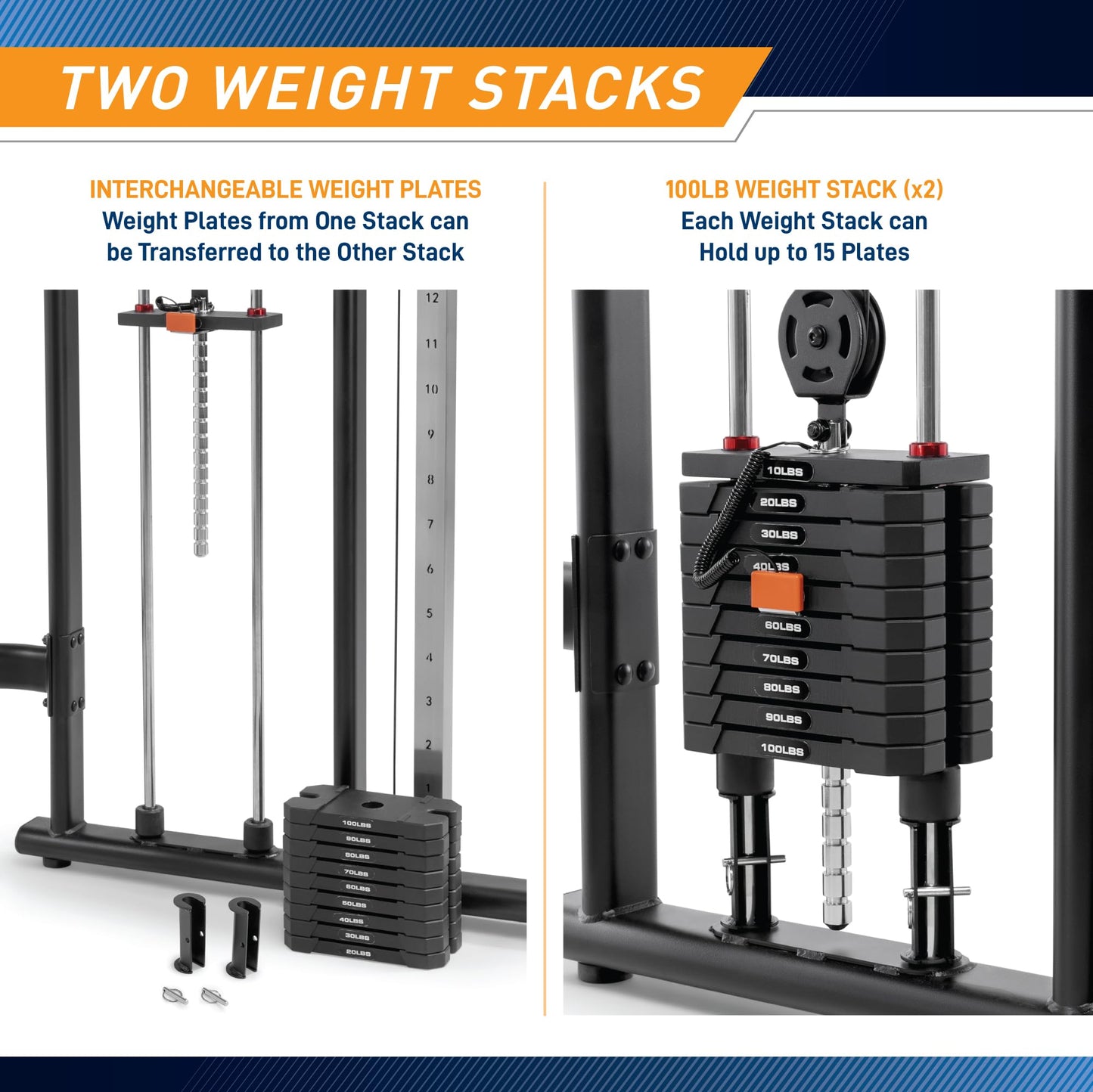 Marcy Strength Training Multi-Functional Trainer with 200 lb Weight Stacks, 2:1 Ratio Cable Pulley Station Home Gym System MFT-942