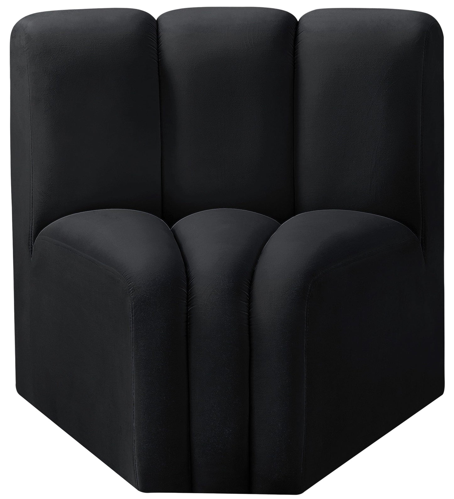 Meridian Furniture 103Black-CC Arc Collection Modern | Contemporary Curved Corner with Soft Black Velvet, Channel Tufting, Modular for Limitless Configurations, 33" W x 31" D x 30" H, Black
