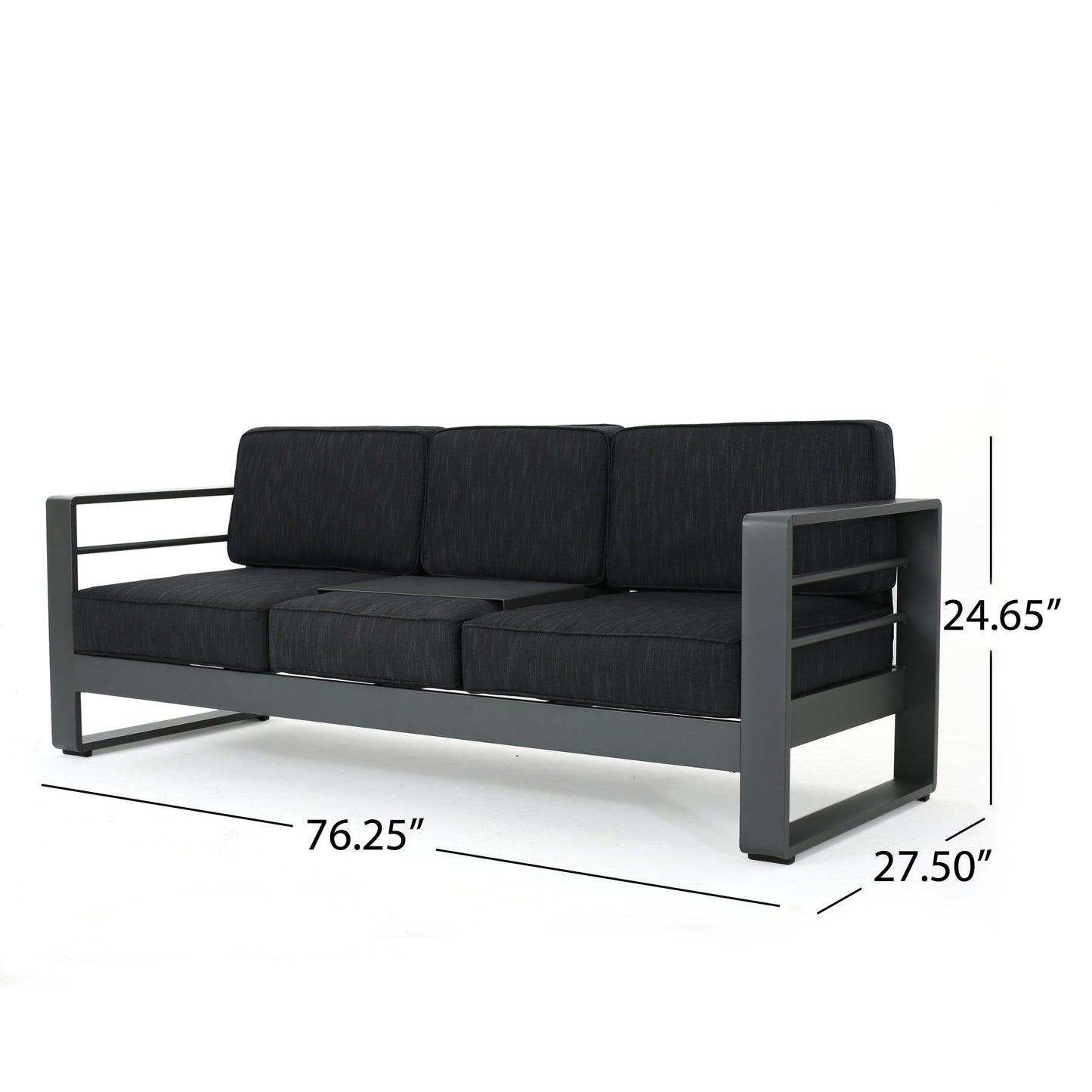 Christopher Knight Home Cape Coral Outdoor Aluminum Sofa Chat Set with Water Resistant Cushions and Rectangular Fire Table, 7-Pcs Set, Grey / Dark Grey / Light Grey