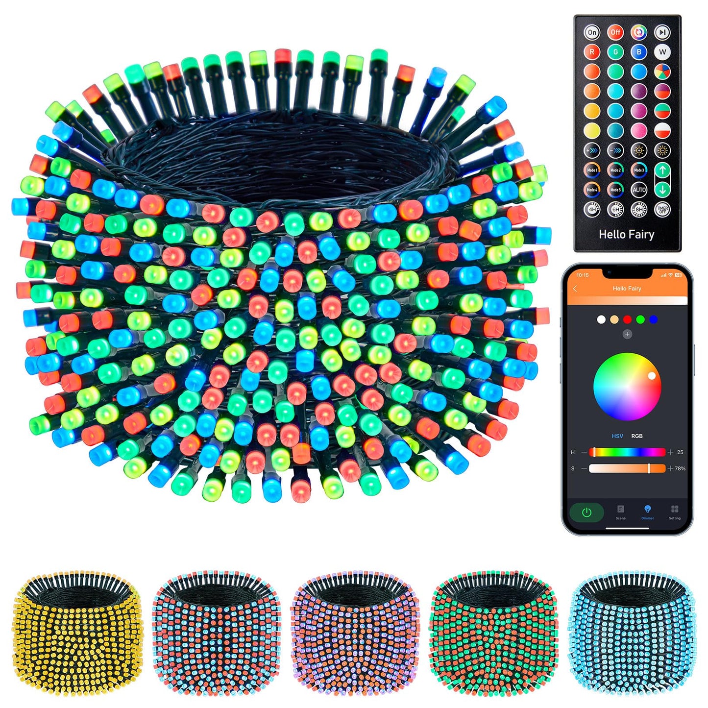 Minetom RGB Color Changing Christmas Lights, 165Ft, 500 LED, App Control, Multicolor, Model RKPO-UL2400500IP44-1
