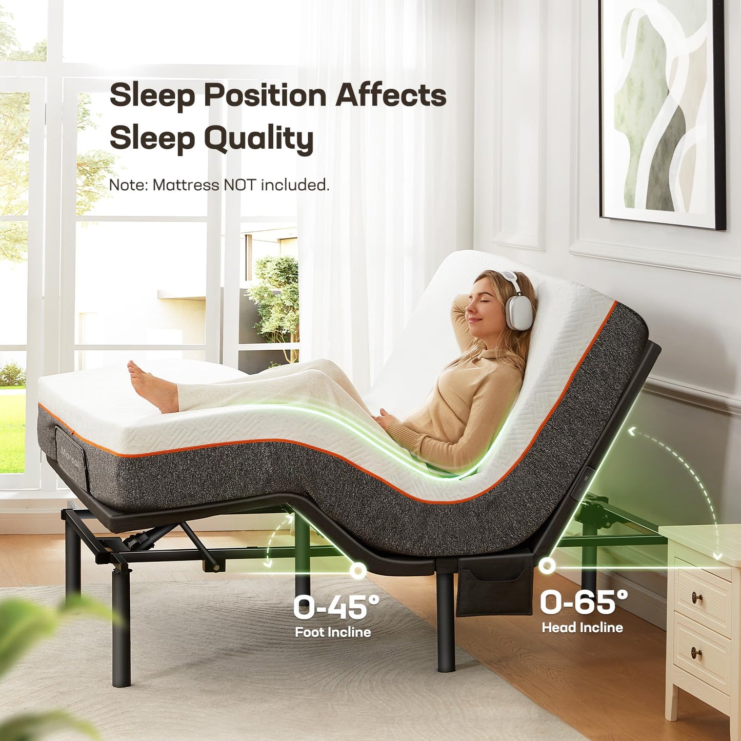 Marsail MS01-2 Twin XL Adjustable Bed Base with Massage-APP Connects Adjustable Bed Frame with 4 Height Options, 3 Minutes Fast Assembly, Wireless Control Adjustable Bed with Under-Bed Nightlight