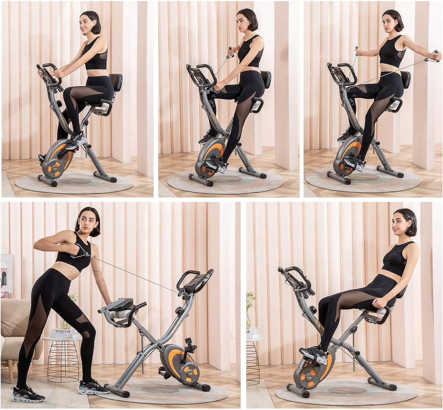 leikefitness Folding Stationary Bike Recumbent Exercise Bike w/Arm Resistance Bands-Pulse Sensor-LCD Monitor and Easy to Assemble Indoor Cycling Bike 2280 (GREY)