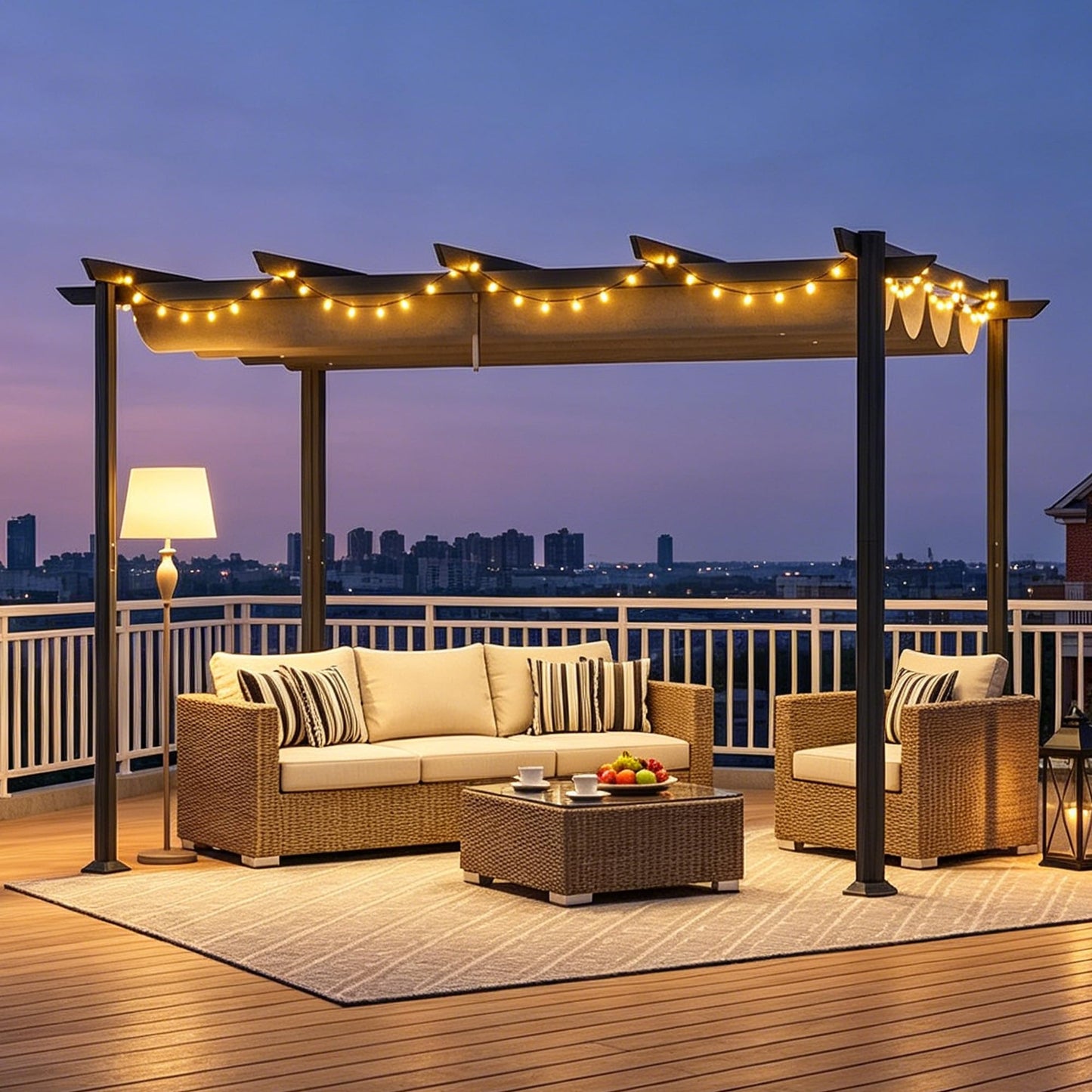 Ahomly 12' X 8' Outdoor Retractable Pergola with Sun Shade Canopy, Patio Metal Shelter for Garden/Porch/Beach, Heavy Duty Adjustable Pavilion Grill Gazebo, Modern Yard Grape Trellis Pergola, Gray