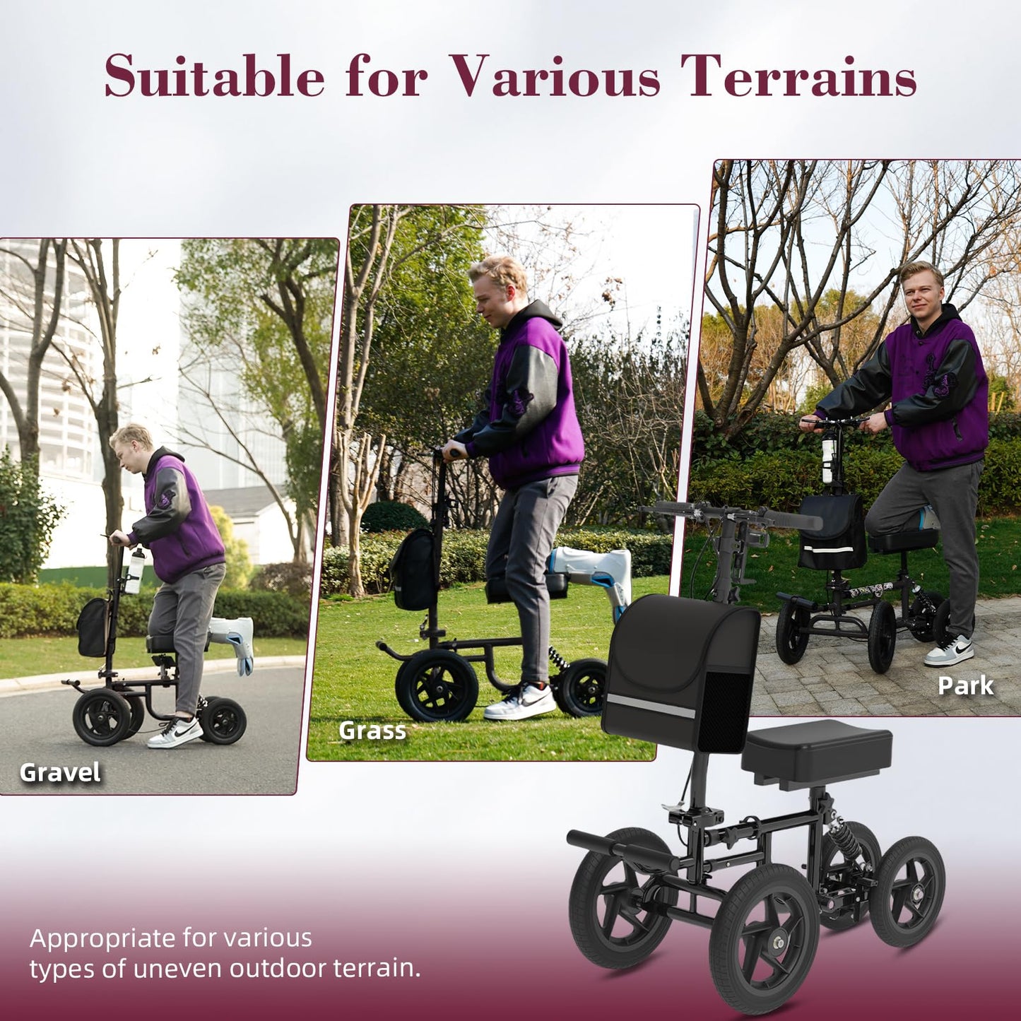 Fvzzin All Terrain Knee Scooter for Adults, Foldable Rolling Knee Scooter with DIY Stickers & Shock Absorber, Steerable Knee Walker for Broken Foot, Ankle Injuries & Surgery, Better Crutch Alternative