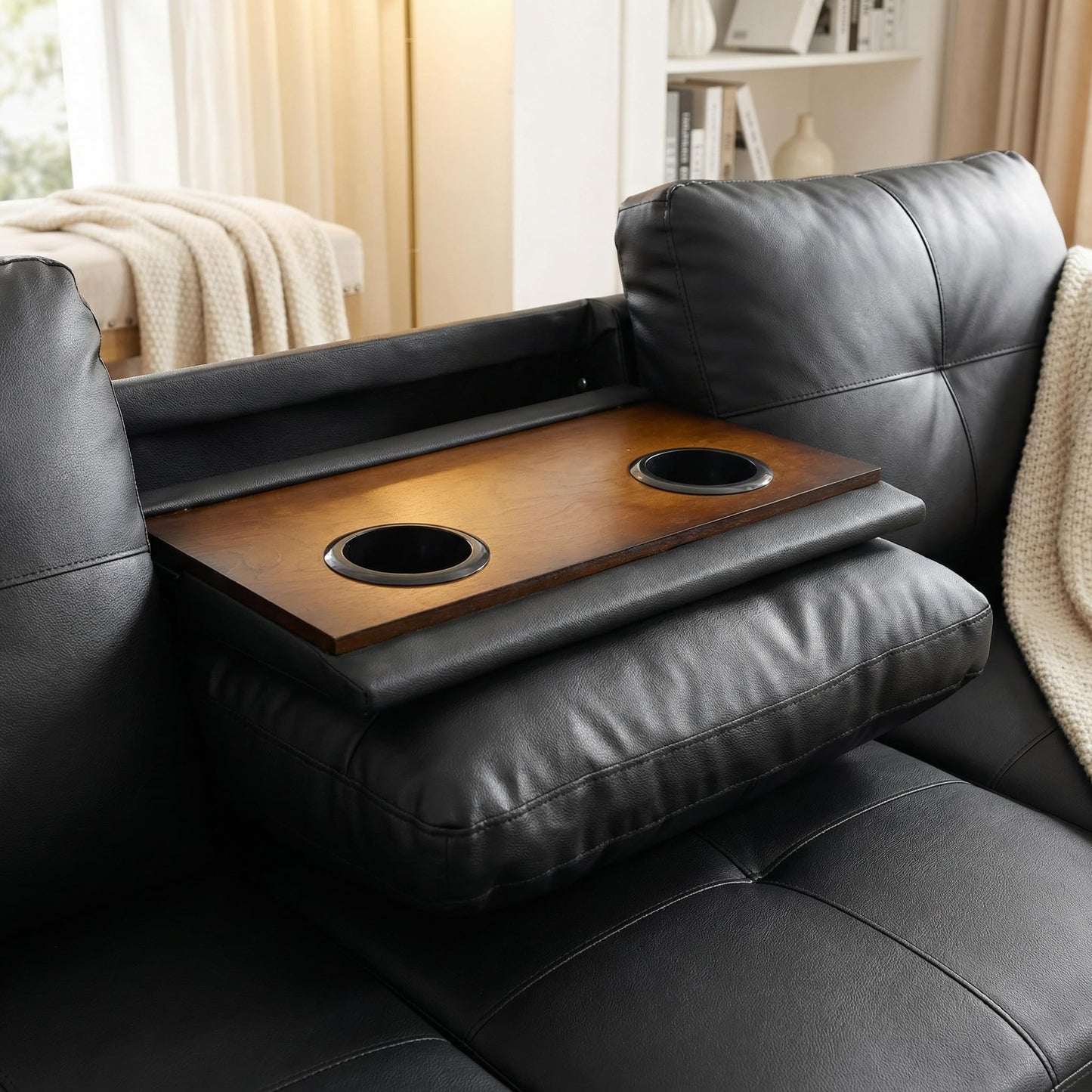 Trygoal L-Shaped Sectional Sofa with Movable Chaise & Storage Ottoman - 3-Piece Leather Modular Convertible Couch for Living Room, Apartment & Home Office, Gloss Black