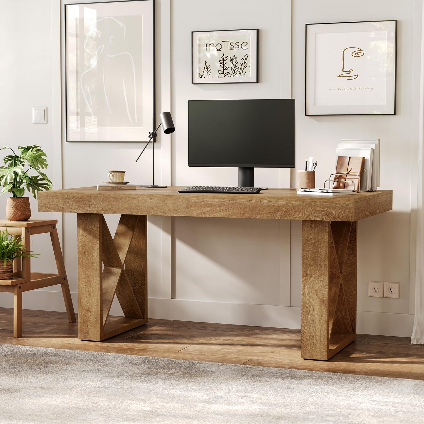 LITTLE TREE 63-Inch Computer Desk, Simple Thick Appearance, Study Gaming Writing Workstation Executive Office Desk for Home, Study Room, Brown