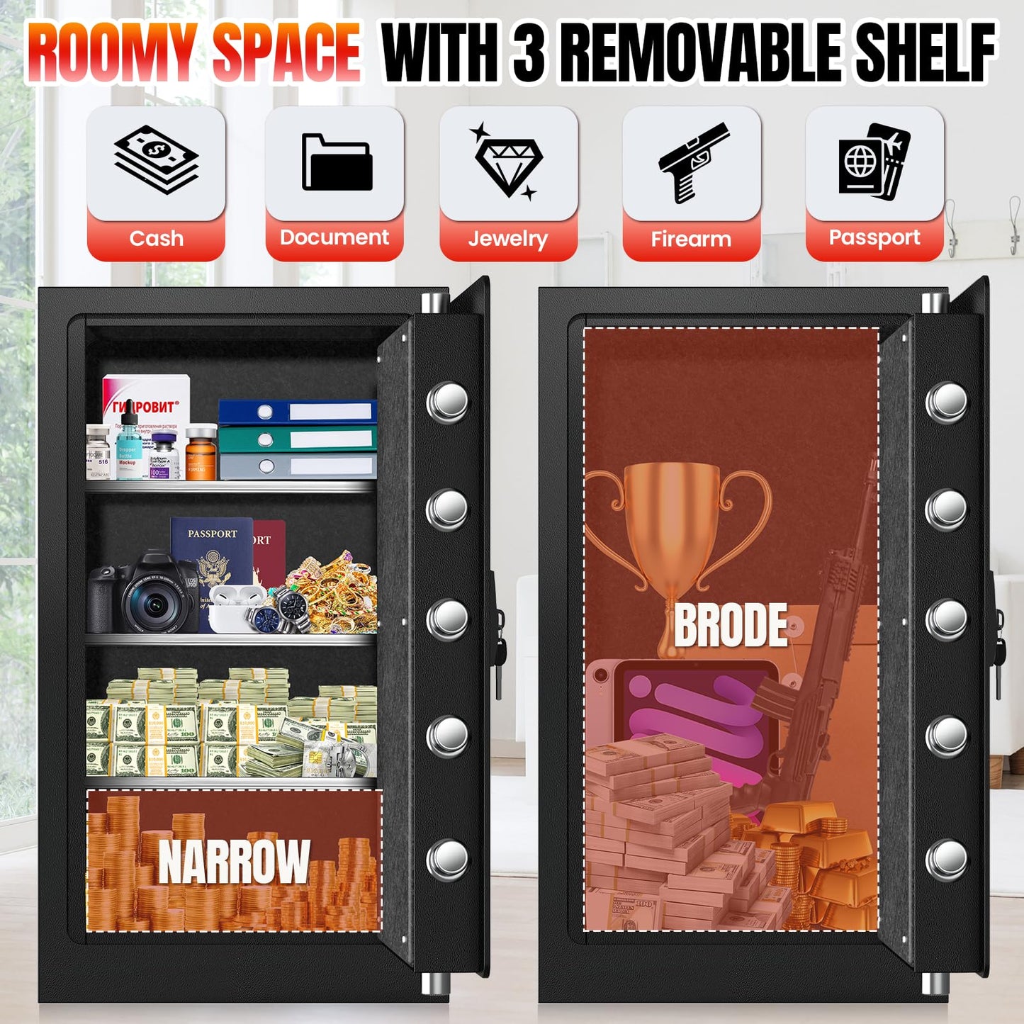 𝟑𝟓 𝑴𝒊𝒏𝒔 𝐅𝐢𝐫𝐞𝐩𝐫𝐨𝐨𝐟 Safe for Home,7.5 𝐂𝐮 𝐅𝐭 Extra Large Safe Box with Digital Keypad, Heavy Duty Fire Resistant Safe for Documents, Cash, Jewelry & Valuables