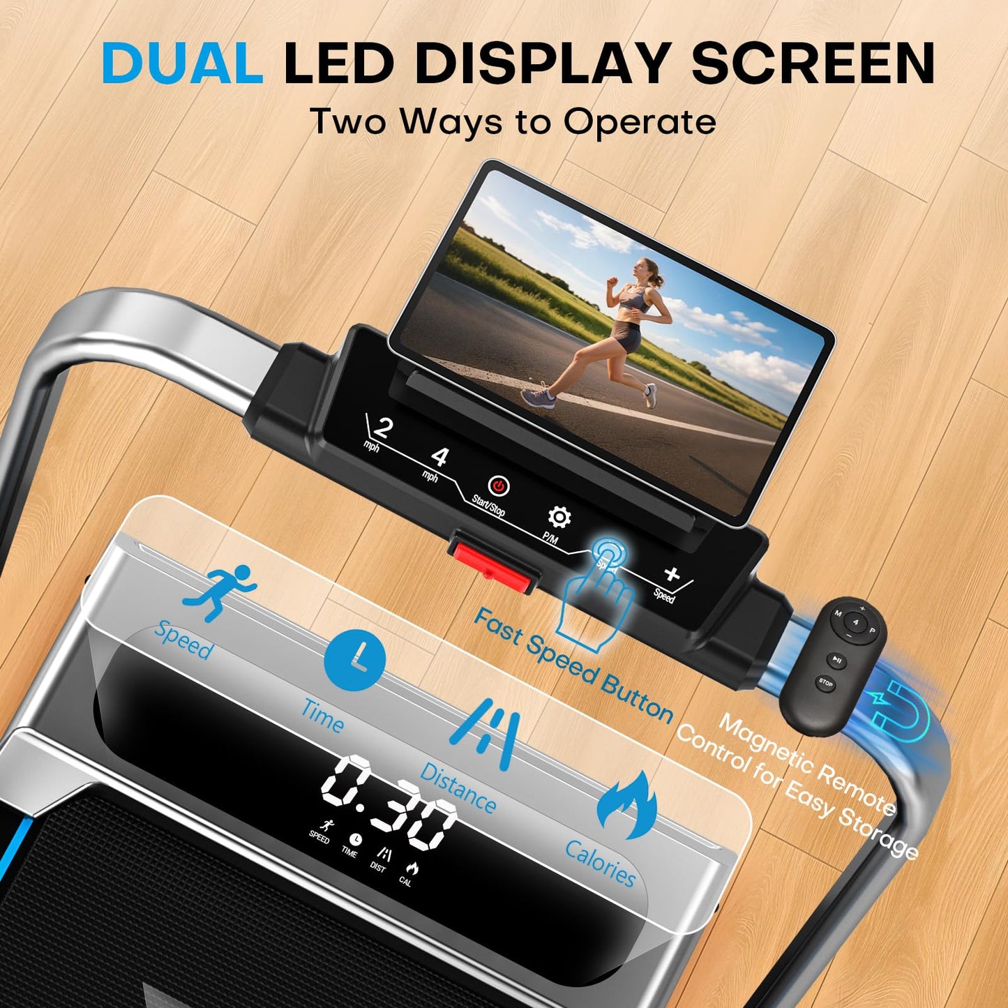 FOUSAE 5 in 1 Foldable Treadmill, 7.5 MPH Treadmills for Home with App Compatible, Treadmill with 10% Incline, 3.0HP Brushless Drive, Remote Control and LED Display, 12 HIIT Programs, 400 LBS Capacity