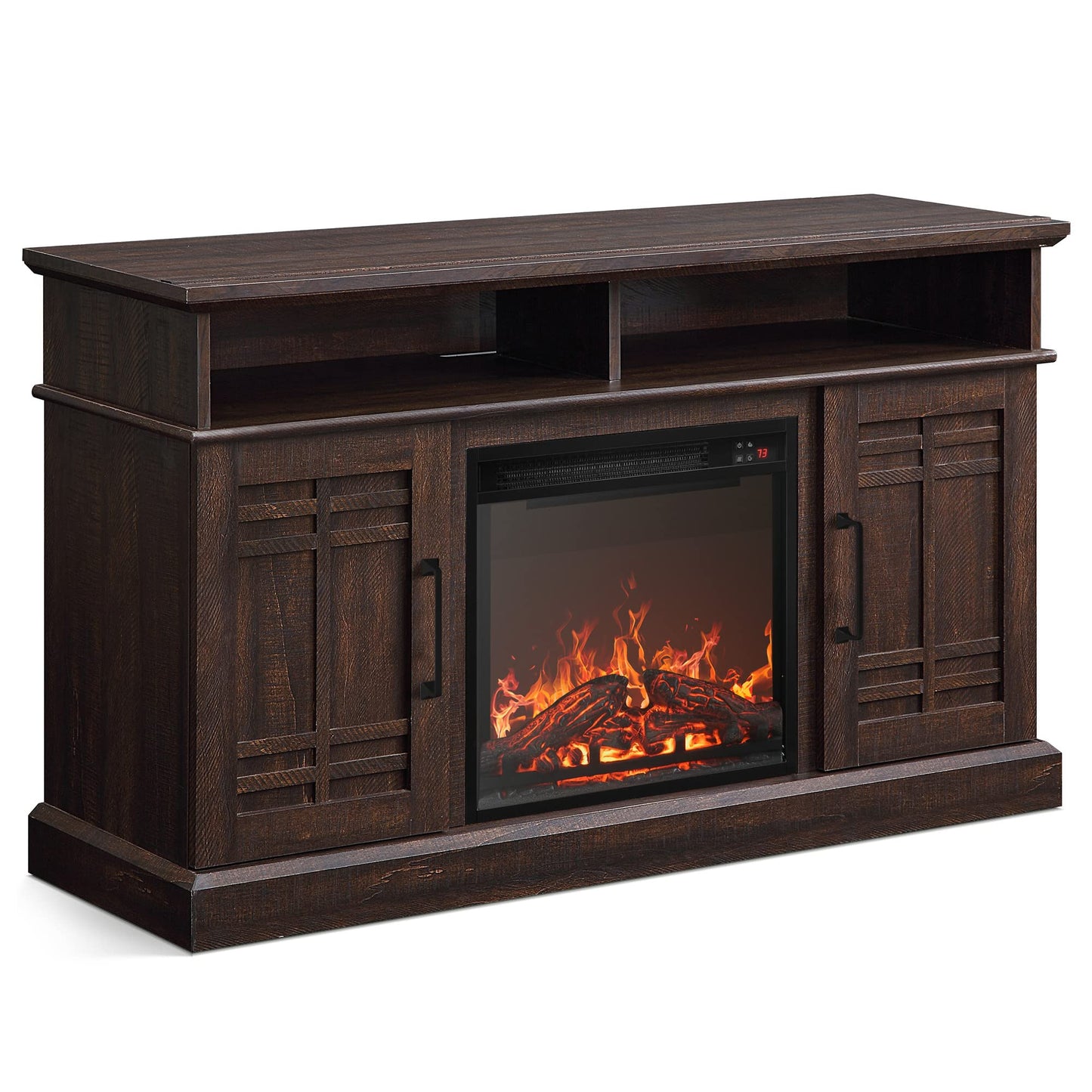BELLEZE 48" TV Stand with 18" Electric Fireplace Heater, Modern TV Stand for TVs up to 50", Entertainment Media Stand with Open Shelves and Storage Cabinets for Living Room, Bedroom (Espresso)