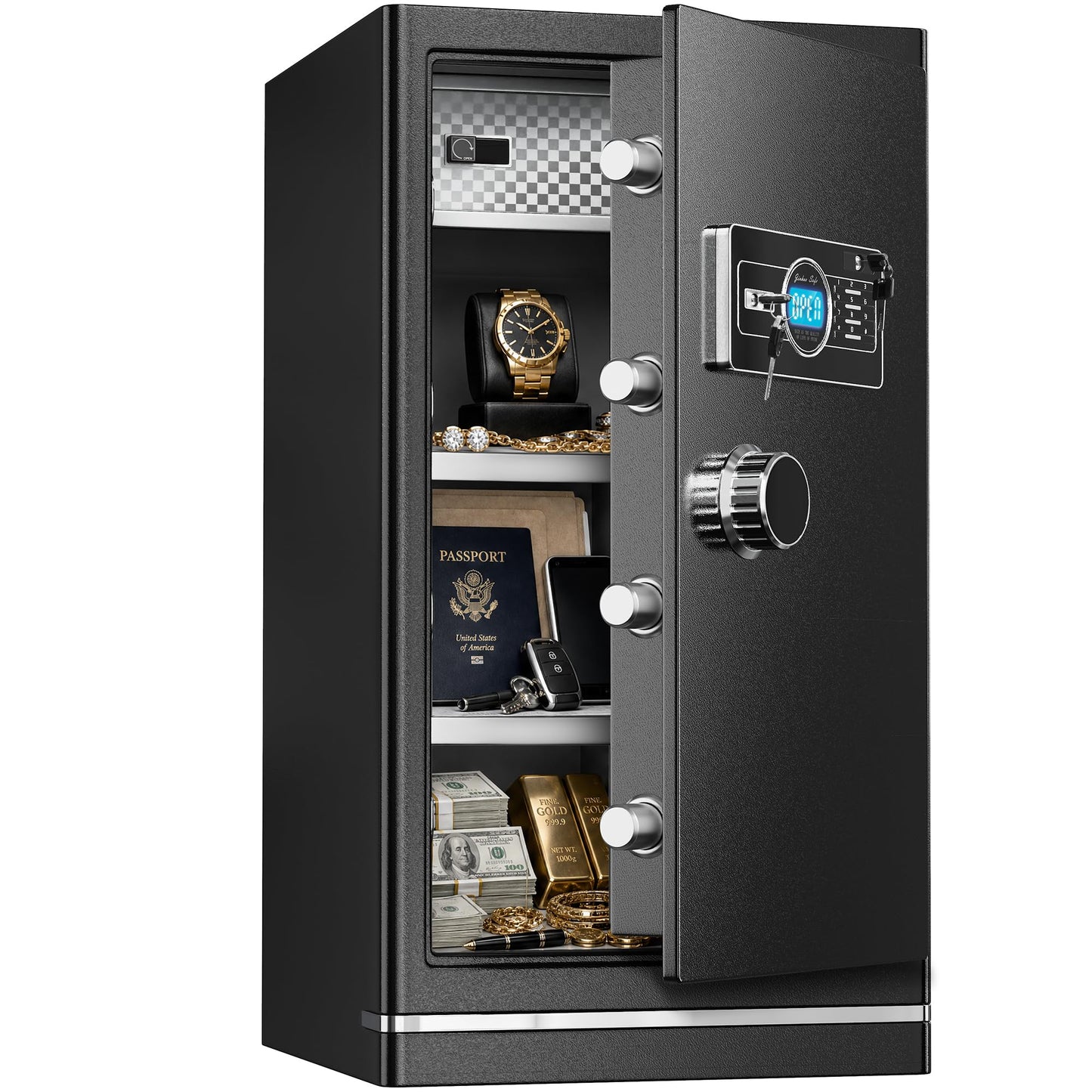 TOTOY 6.0 Cu Ft Heavy Duty Steel Fire Resistant Safe - Electronic Digital Combination Lock with Dual Key & Password – Visual LCD Large Safety Box, for Business Office Home Cash Documents Security