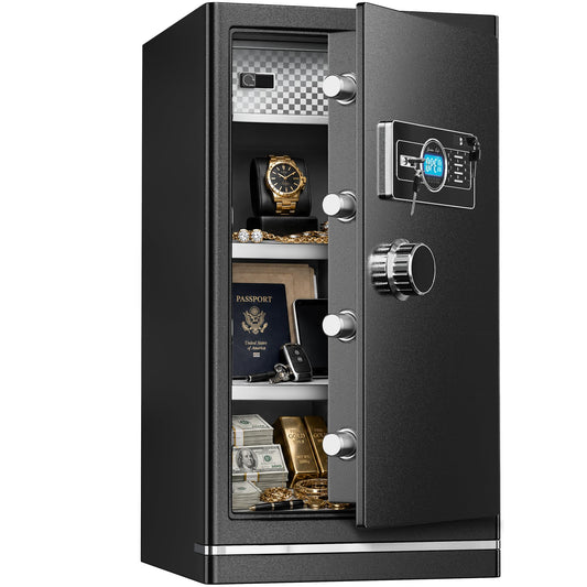 TOTOY 6.0 Cu Ft Heavy Duty Steel Fire Resistant Safe - Electronic Digital Combination Lock with Dual Key & Password – Visual LCD Large Safety Box, for Business Office Home Cash Documents Security