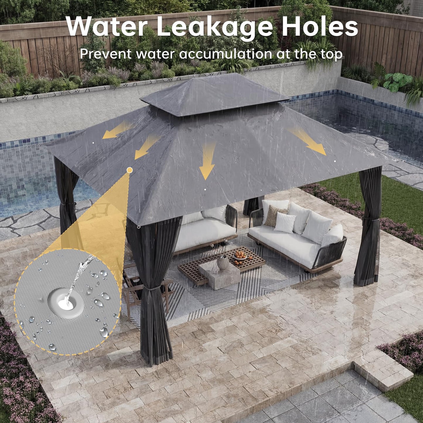 Aoxun 12x10 Gazebo with Double Roof & Mosquito Netting Outdoor Heavy-Duty Party Tent, Patio Tent with Zipper Screens - Backyard Garden Lawn Shelter Includes Wind Ropes Expansion Bolts, Gray
