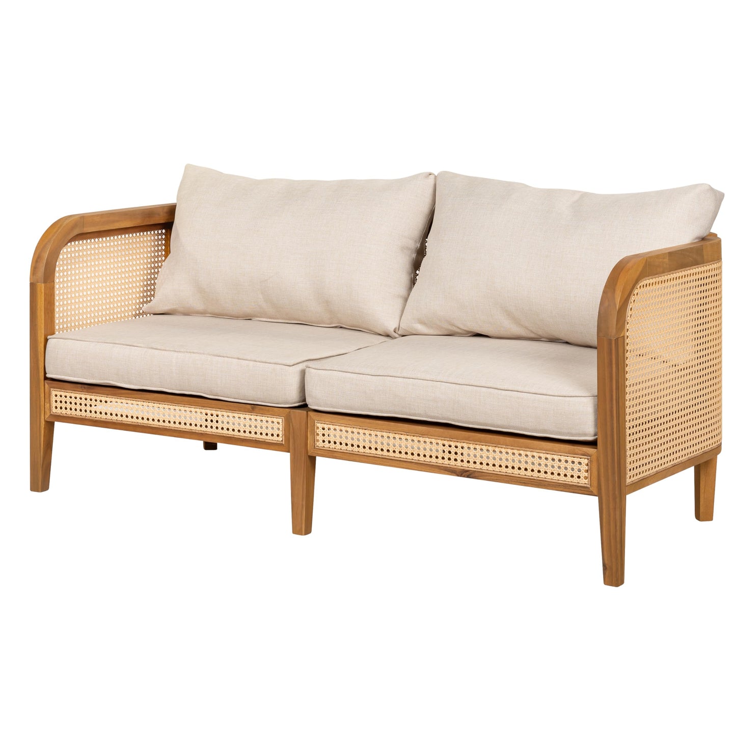 Christopher Knight Home Tilden 3-Piece Patio Furniture Set, 4-Seater Acacia Wood Outdoor Patio Sectional Furniture Set, Garden Wicker Loveseat and Accent Chair Set with Removable Cushions, Teak+Beige