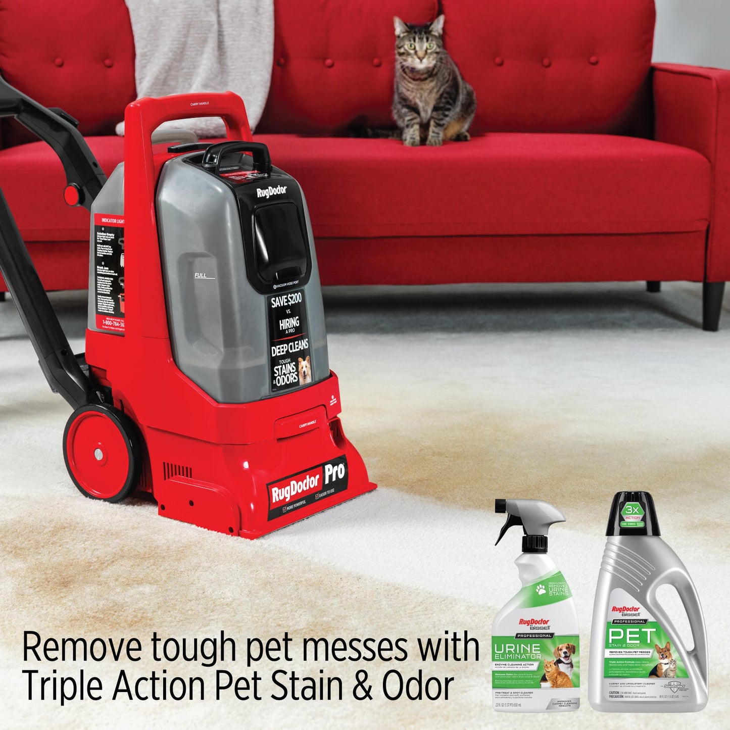 Rug Doctor Pro Deep Commercial Carpet Cleaning Machine, Pet Bundle, Includes 48 oz. of Pro Pet Cleaning Solution and 22 oz. Pro Urine Eliminator Spray