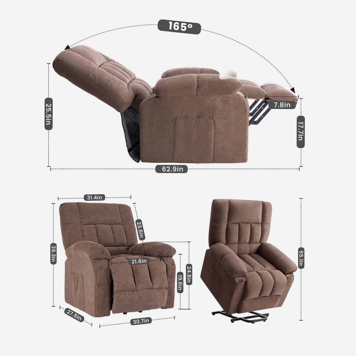 Power Lift Recliner Chair for Adult with Heated and Full Body Massage, Glider Nursery Chair with Cup Holder and USB Charge Port, Oversided Swivel Rocker Recliner for Living/Study/Bedroom Room, Pro