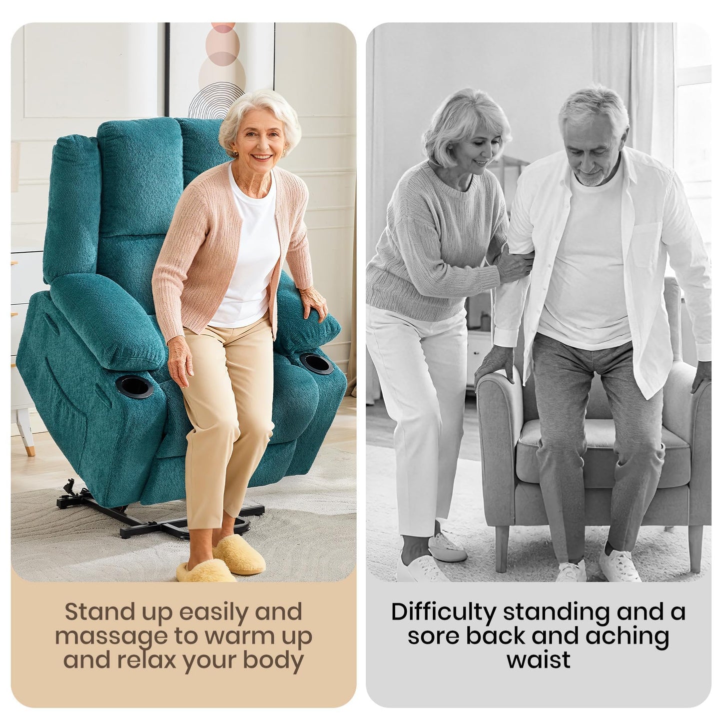 MilleLoom Oversized Power Lift Recliner Chair for Elderly with Vibration Massage and Lumbar Heating,150°Adjustable Lay Flat Lift Chair Electric Recliner Chairs,Stand Assist for Living Room,Blue
