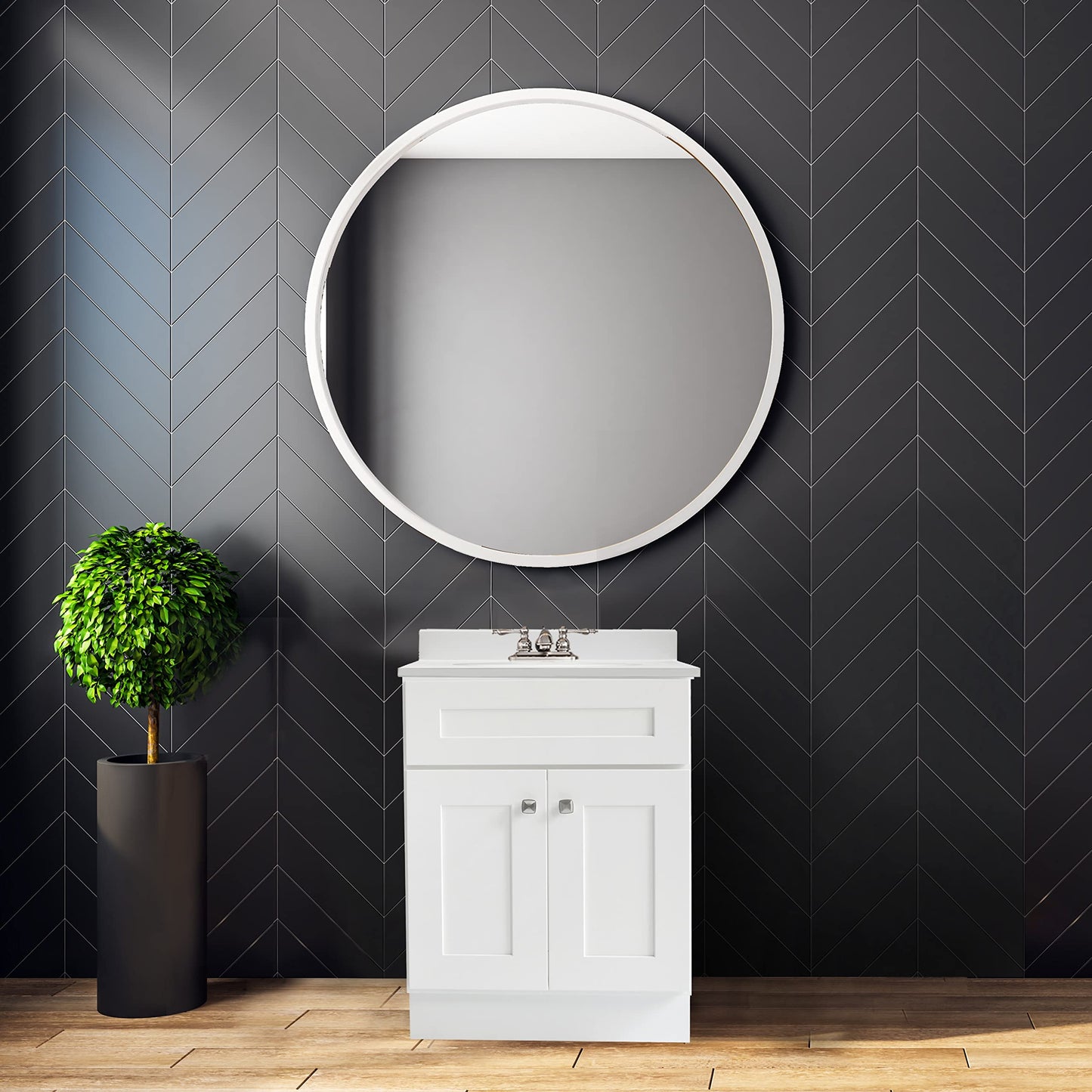 Brookings 24 Inch Bathroom Vanity, Ready to Assemble, Solid Wood, Sherwin Williams® White – Design House, 586925