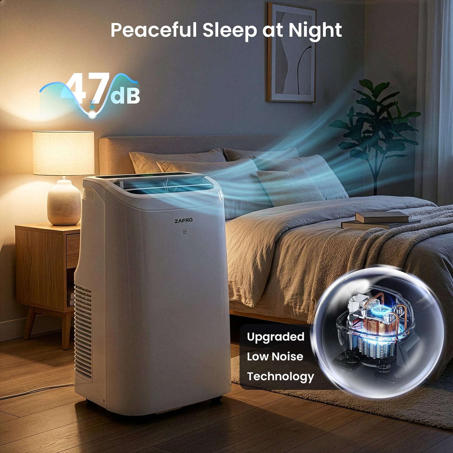 ZAFRO Portable Air Conditioners, 12000 BTU (8000 BTU SACC), Portable AC with Drainage-free Cooling, Fan & Dehumidifier, Smart AC Unit with APP/Remote, 47dB Quiet, 24H Timer for Living Room, Bedroom