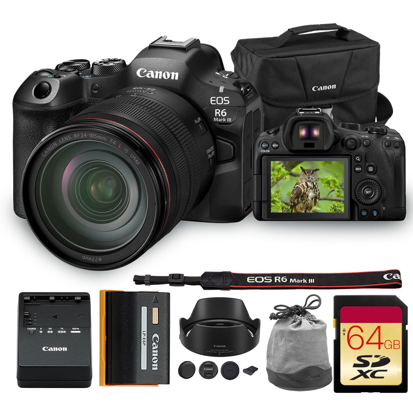Canon EOS R6 Mark III Mirrorless Camera with 24-105mm f/4L is USM Lens | Full-Frame RF Camera with Advanced AF & 4K Video | for Weddings, Events & Creators + 64GB Card + Canon 200ES Bag
