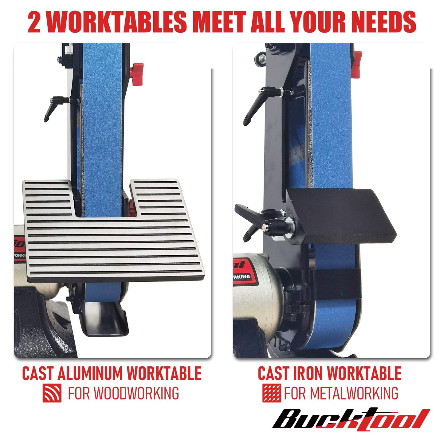 Bucktool 2 x 42 Belt Sander and 6 Inch Bench Grinder Combo, 1/2 HP 3.5 Amp Knife Sharpener for Knife Making, Metalworking, Woodworking, Benchtop Belt Grinder with Large Work Table