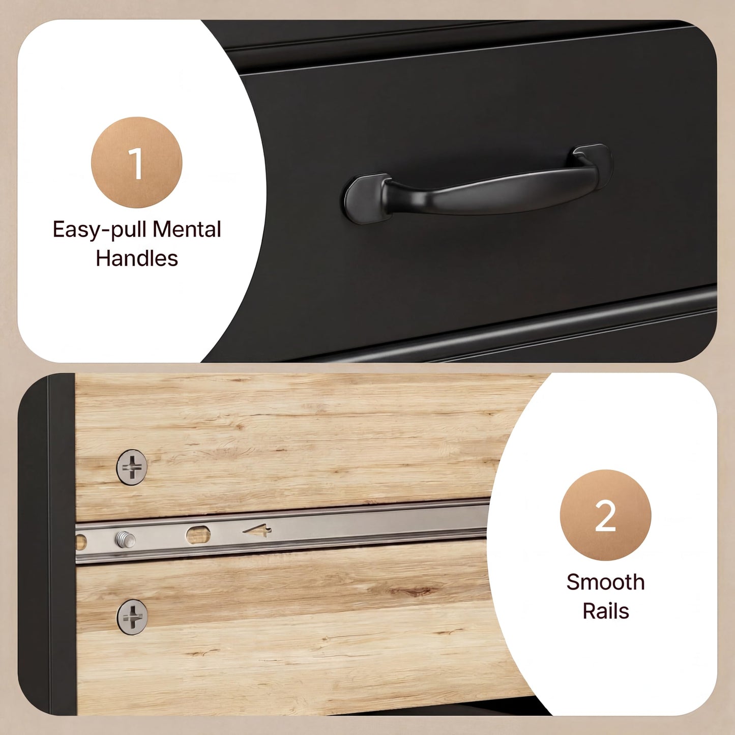 Gizoon 6 Drawer Dresser for Bedroom，47'' Larger Chest of Drawers with Mental Handle for Kids Room, Black Dresser with 6 Storage Drawers for Living Room, Entryway and Hallway, Black