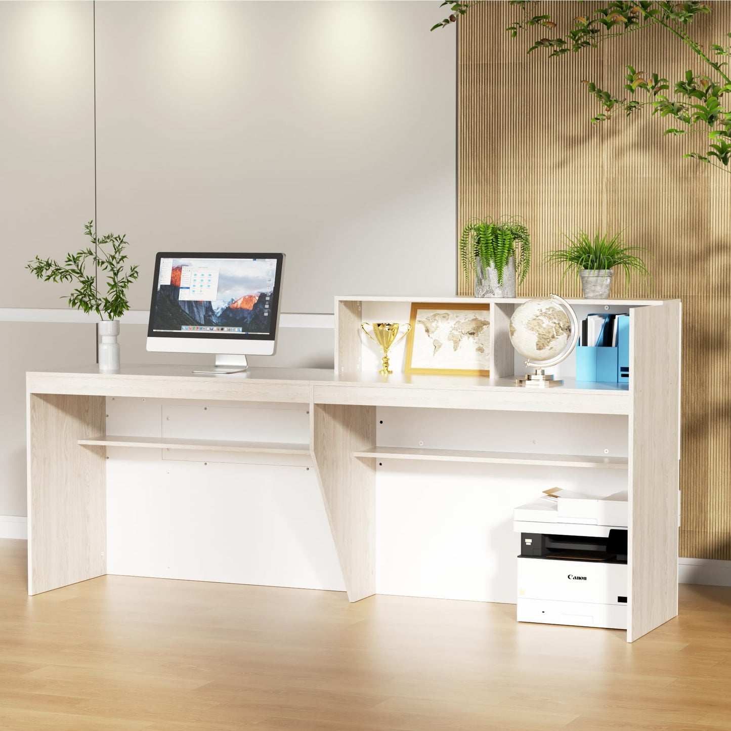 85.8 inches Reception Desk with Counter Modern Front Table Checkout Counter Table Retail Counter for Reception Room,Salon,Office,Store,Shop,Clinic,Lobbies,Retail,Home,White