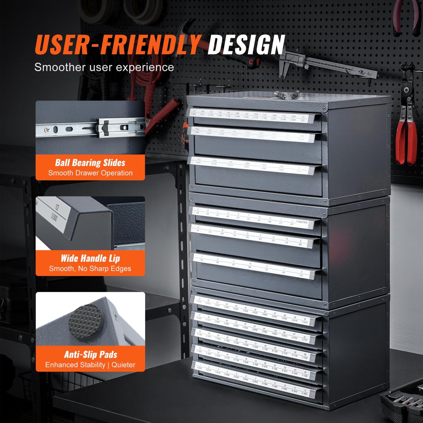 VEVOR Drill Bit Dispenser Cabinet Set, Three-Drawer for 1/16" to 1/2" & Letter Sizes A to Z, Five-Drawer Drill Bit Organizer for Wire Gauge Sizes #1 to #60, 3 Pieces