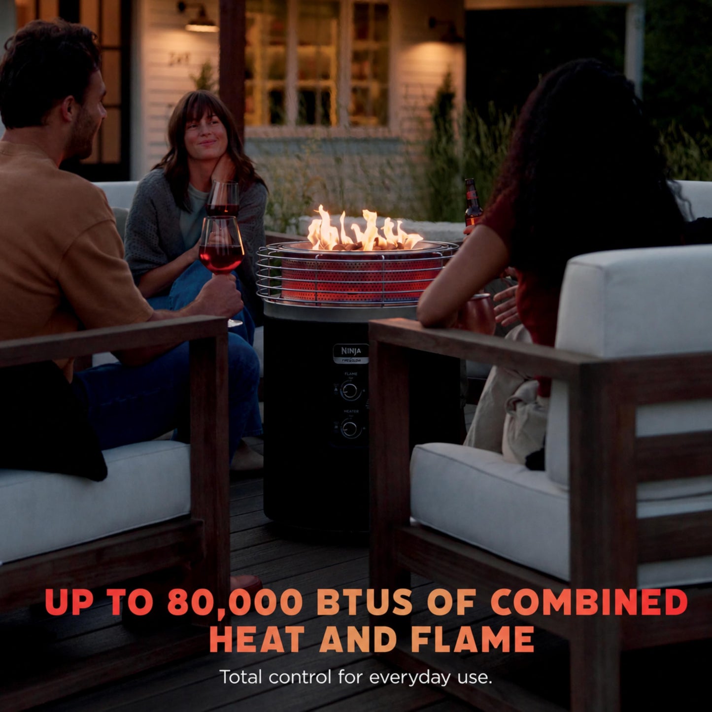 Ninja Fireside360™ Outdoor Heater and Fire Pit | 3 Modes with Flame and Heat Settings | Portable Smokeless Propane Design for Patio Deck and Camping | 80,000 BTU | Black | OF101BK