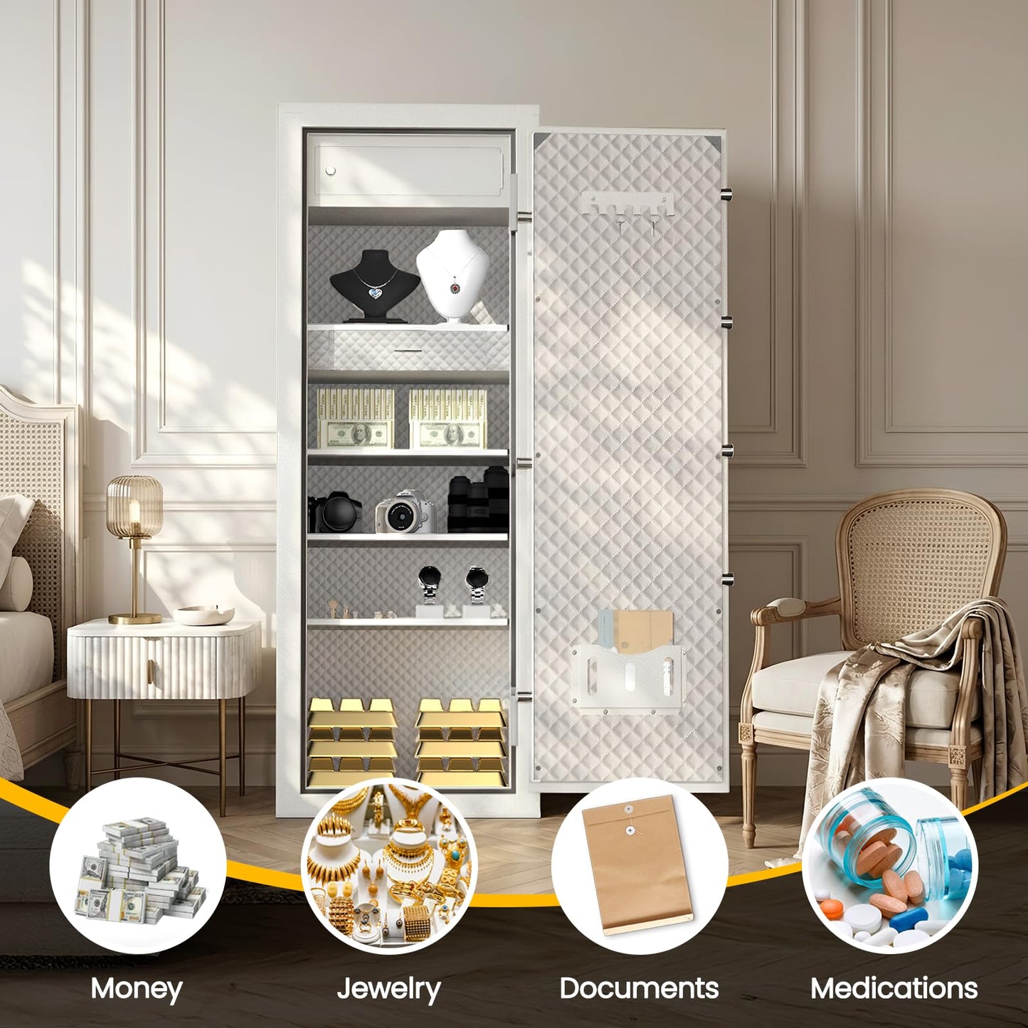 55'' Tall Large Fireproof Safe for Home, 9 Cu Ft Home Safes Water and Fireproof, Heavy Duty Big Jewelry Safety Boxes with Digital Lock & Double Keys,Drawer and Adjustable Shelves for Jewelry, Money