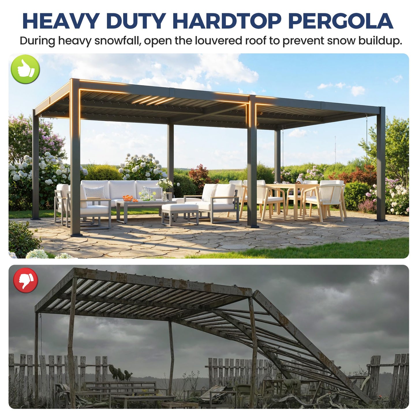 12' x 20' Louvered Pergola, Outdoor Pergola with Metal Adjustable Louvered Roof & Gutter System, Hardtop Patio Gazebo for Backyard, Patio, Garden, Dark Gray