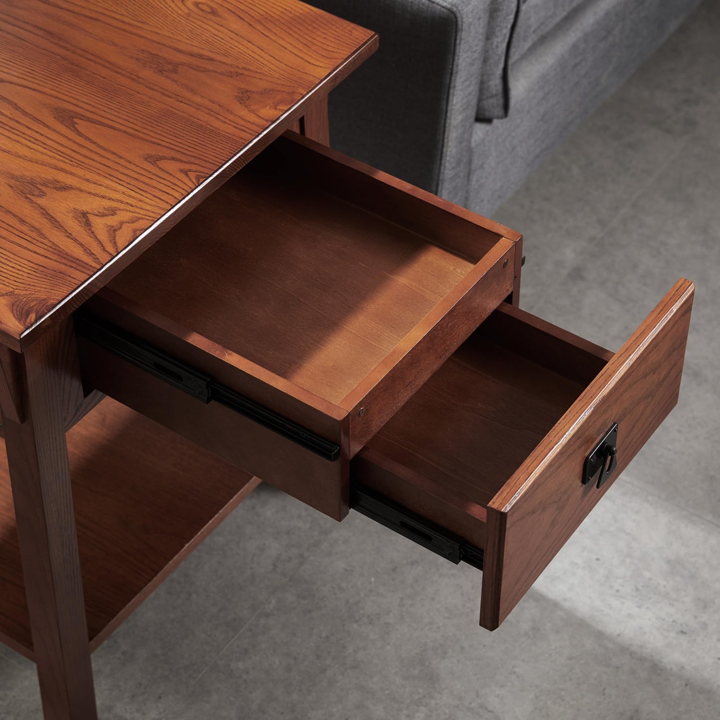Leick Home Mission End Table, Solid Wood, 1 Storage Drawer, Secret Compartment, Bottom Display Shelf, Easy-Assembly, For Living Room/Bedroom, Russet, 24.0 in. L x 20.0 in. W x 24.0 in. H, 9066-SC