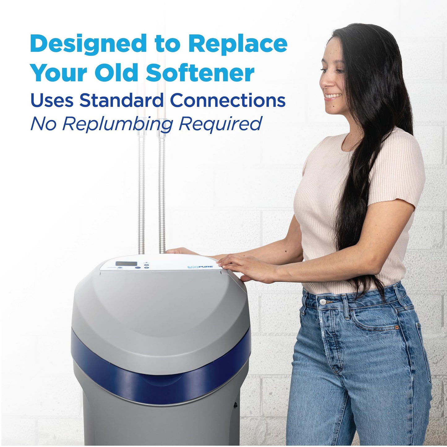 EcoPure EPH130 Whole House Water Softener & Filtration System – 2-in-1 Design for Soft & Better-Tasting Drinking Water, AutoSense AI Technology